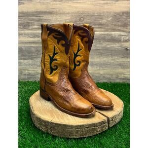 Lucchese 2000 Women - Size 6.5B - Cognac/Green Smooth Ostrich Cowboy Boots 79039
